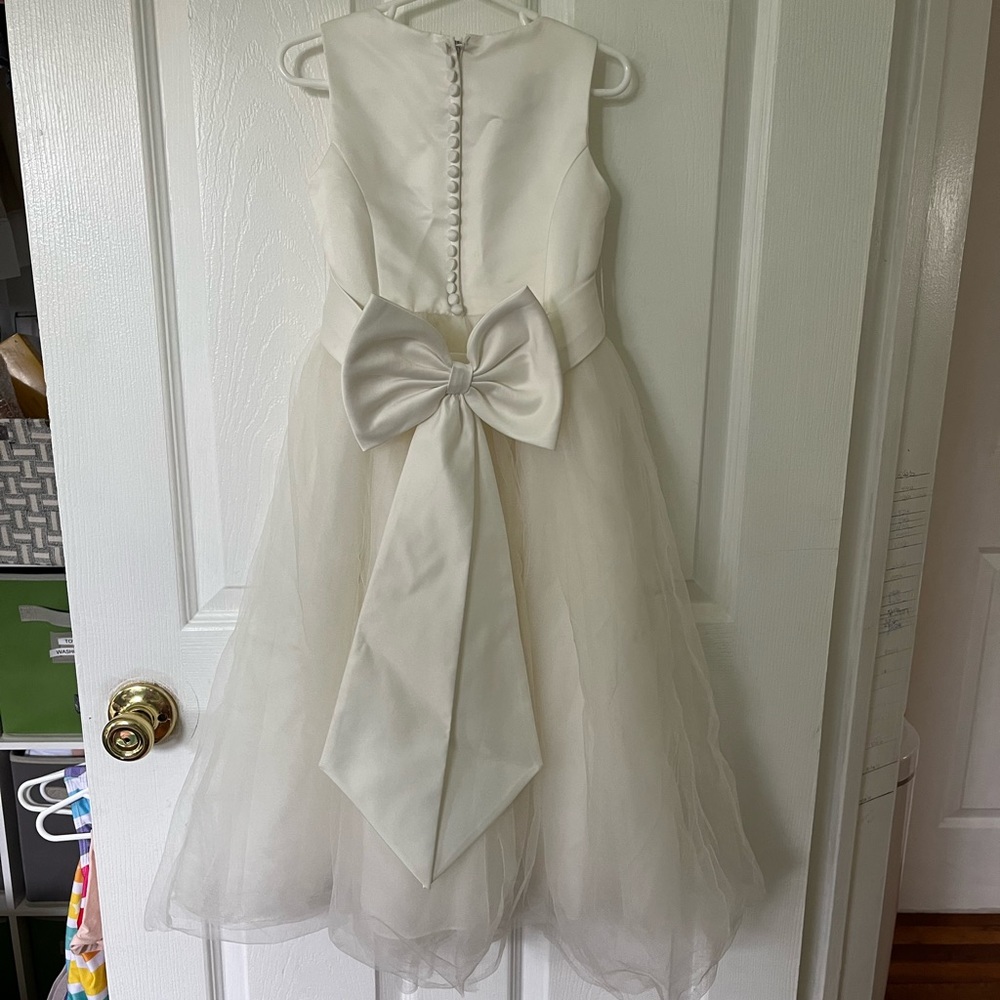 David's Bridal Ivory Kids Dress with Satin Bow